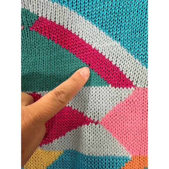 Vintage 80s Via L.A. Women’s Knit Abstract Geometric Sweater Tee size Medium - Picture 5 of 5